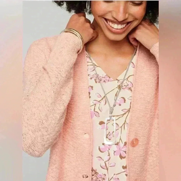 J Jill Slub-Textured Button-Front Cardi pink macaron NWT Size Large petite - Picture 5 of 9